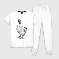 Пижама хлопковая женская Новогодняя курочка, цвет: белый