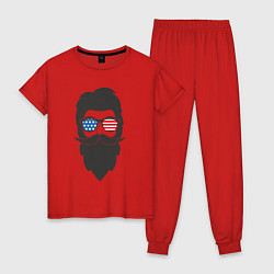 Пижама хлопковая женская Американец с усами и бородой, цвет: красный
