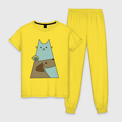 Пижама хлопковая женская Собачка птичка кошечка, цвет: желтый