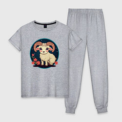 Женская пижама Барашек знак зодиака Овен на фоне цветов