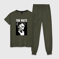 Пижама хлопковая женская Tom Waits in abstract graphics, цвет: меланж-хаки