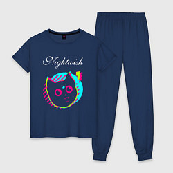 Пижама хлопковая женская Nightwish rock star cat, цвет: тёмно-синий