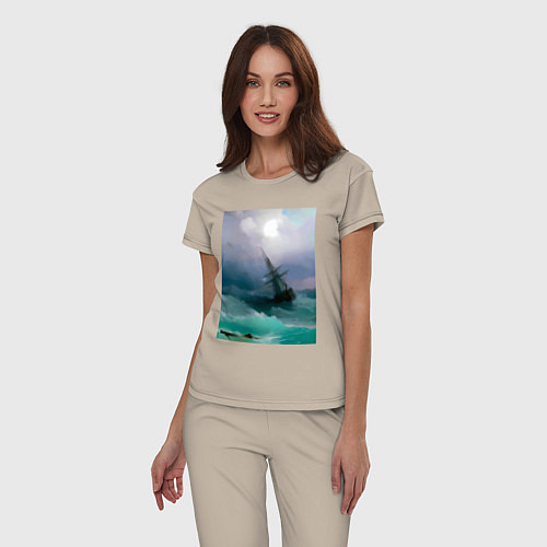 Женская пижама Корабль среди бурного моря / Миндальный – фото 3