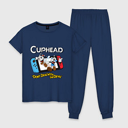Пижама хлопковая женская Switch cuphead, цвет: тёмно-синий
