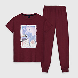 Пижама хлопковая женская Зимние игры, цвет: меланж-бордовый