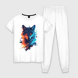 Пижама хлопковая женская Волк, цвет: белый