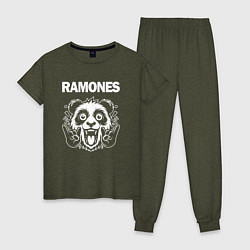 Пижама хлопковая женская Ramones rock panda, цвет: меланж-хаки