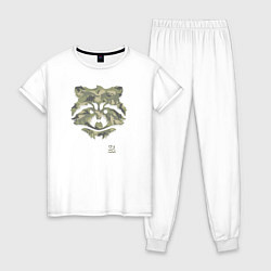 Пижама хлопковая женская Камуфляжный енот, цвет: белый