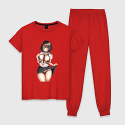 Пижама хлопковая женская Ахегао секси герл, цвет: красный