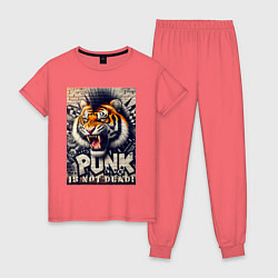 Пижама хлопковая женская Cool tiger - punks not dead, цвет: коралловый