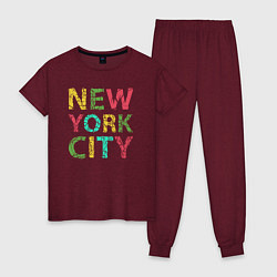 Пижама хлопковая женская New York city colors, цвет: меланж-бордовый