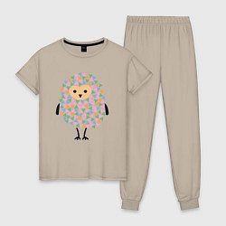 Пижама хлопковая женская Милая сова, цвет: миндальный