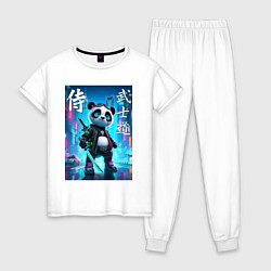 Пижама хлопковая женская Panda samurai - bushido ai art, цвет: белый