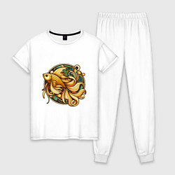 Пижама хлопковая женская Золотая рыбка исполняет желания, цвет: белый