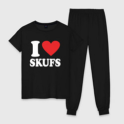 Пижама хлопковая женская I love - skufs, цвет: черный