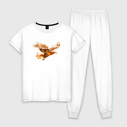 Пижама хлопковая женская Летящий орел и пейзаж, цвет: белый