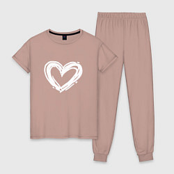 Пижама хлопковая женская Белое сердце, цвет: пыльно-розовый