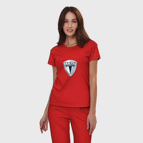 Женская пижама Tesla logo / Красный – фото 3