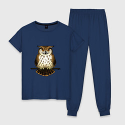 Пижама хлопковая женская Классная сова на ветке, цвет: тёмно-синий