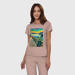 Пижама хлопковая женская Пришелец кричит - мем нейросеть, цвет: пыльно-розовый — фото 2