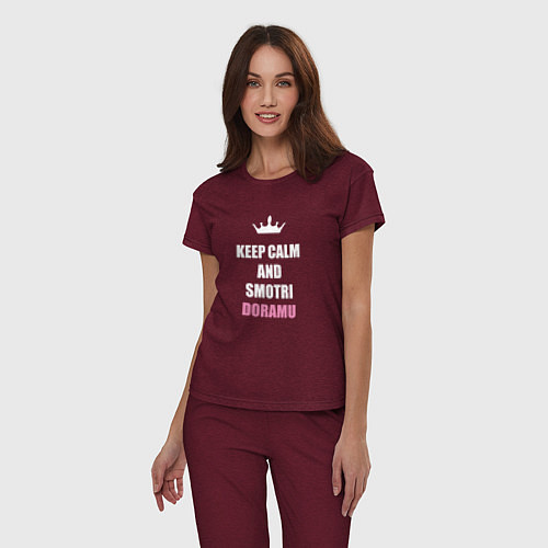 Женская пижама Keep calm and смотри дорамы / Меланж-бордовый – фото 3