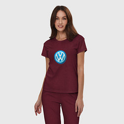 Пижама хлопковая женская Volkswagen logo blue, цвет: меланж-бордовый — фото 2