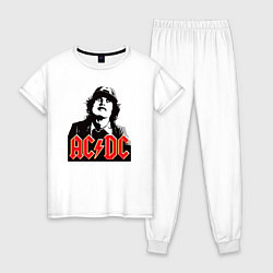 Пижама хлопковая женская ACDC Angus Young rock, цвет: белый