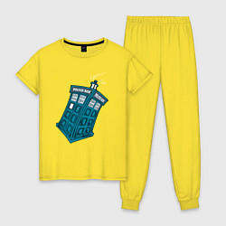 Пижама хлопковая женская Adventure tardis, цвет: желтый
