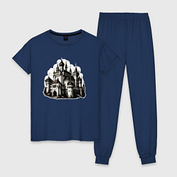 Пижама хлопковая женская Старинный замок, цвет: тёмно-синий