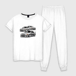 Пижама хлопковая женская JDM машины, цвет: белый
