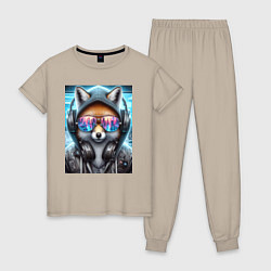 Пижама хлопковая женская Urban fox - ai art, цвет: миндальный