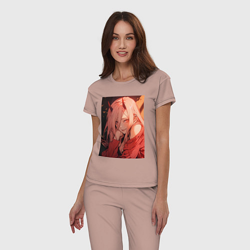 Женская пижама Человек-бензопила Пауэр Охотница на демонов / Пыльно-розовый – фото 3