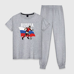 Пижама хлопковая женская Russia football inscription, цвет: меланж