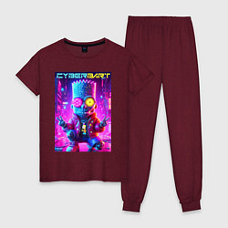 Пижама хлопковая женская Cyber Bart in metropolis - neon glow, цвет: меланж-бордовый
