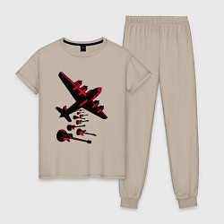 Пижама хлопковая женская Гитарный дождь, цвет: миндальный