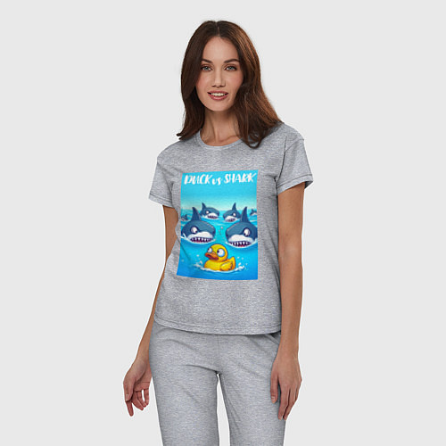Женская пижама Duck vs shark - ai art fantasy / Меланж – фото 3