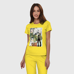 Пижама хлопковая женская Ван-Пис Зоро Ророноа коллаж сильнейший мечник, цвет: желтый — фото 2