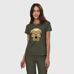 Пижама хлопковая женская Милая черепушка, цвет: меланж-хаки — фото 2
