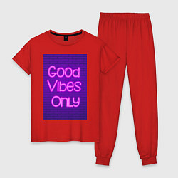 Женская пижама Неоновая надпись good vibes only и кирпичная стена