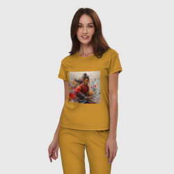 Пижама хлопковая женская Краски самурая, цвет: горчичный — фото 2