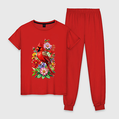Женская пижама Птица красный кардинал среди цветов / Красный – фото 1