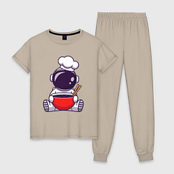 Пижама хлопковая женская Космический суп, цвет: миндальный