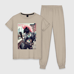 Пижама хлопковая женская Крутая пантера панк из Нью-Йорка - нейросеть, цвет: миндальный