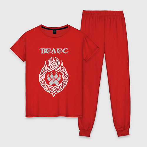 Женская пижама Знак Велеса - лапа медведя / Красный – фото 1
