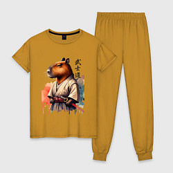 Пижама хлопковая женская Capybara samurai - ai art fantasy, цвет: горчичный