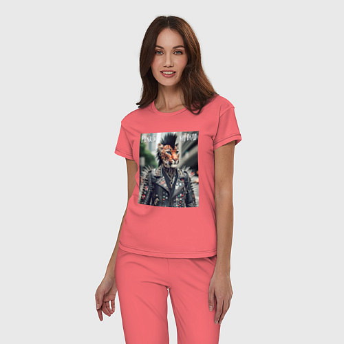 Женская пижама Леопард панк музыкант - нейросеть / Коралловый – фото 3