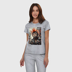Пижама хлопковая женская Котяра панк из Нью-Йорка - нейросеть, цвет: меланж — фото 2