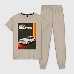 Пижама хлопковая женская Audi Quattro автомобиль, цвет: миндальный