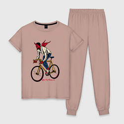 Пижама хлопковая женская Демон велосипедист, цвет: пыльно-розовый