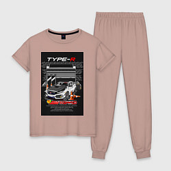 Пижама хлопковая женская Honda jdm, цвет: пыльно-розовый